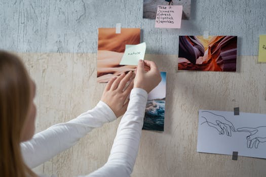 artistic planning with sticky notes