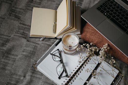 image of a calm workspace with creative supplies