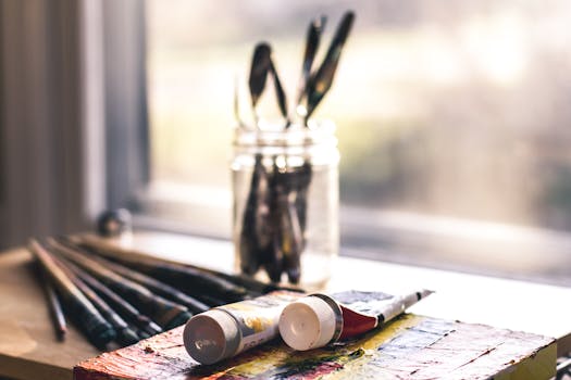 creative workspace with art supplies